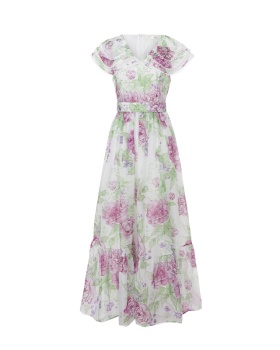 Painting splice spring and summer long lace dress