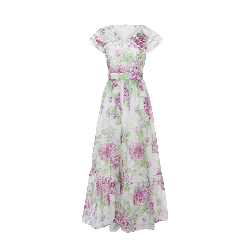 Painting splice spring and summer long lace dress