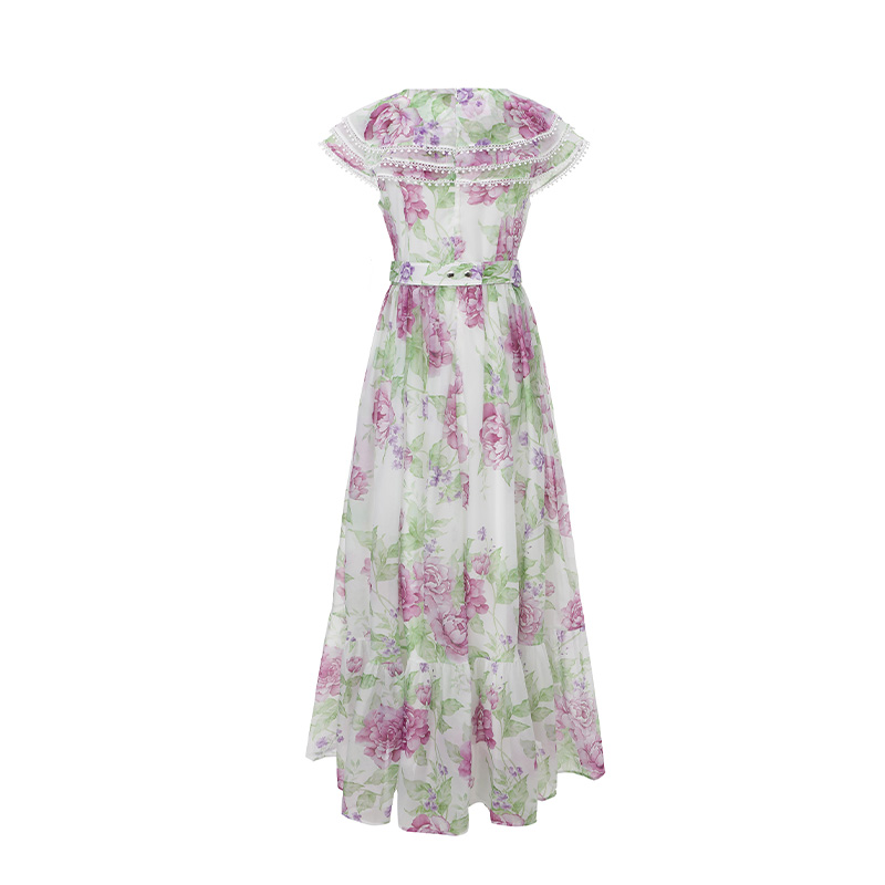 Painting splice spring and summer long lace dress