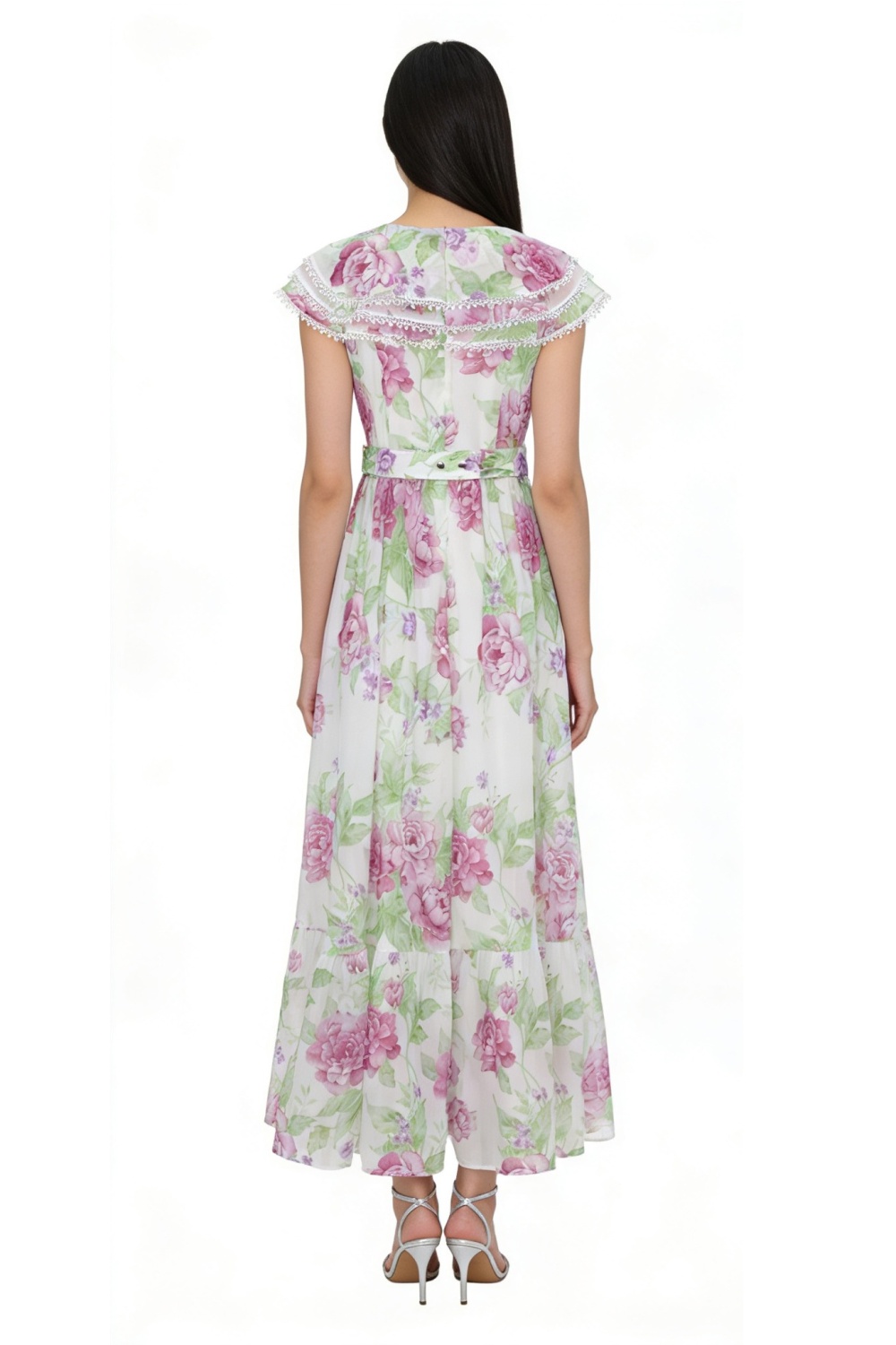 Painting splice spring and summer long lace dress