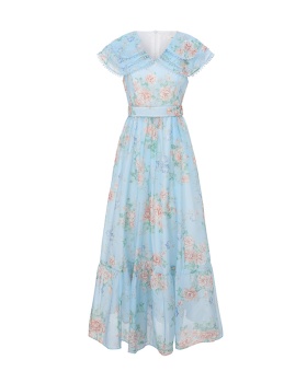 Long lace spring and summer flowers vacation painting dress