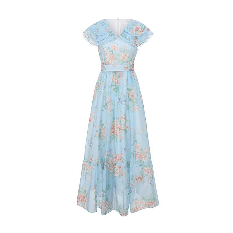 Long lace spring and summer flowers vacation painting dress