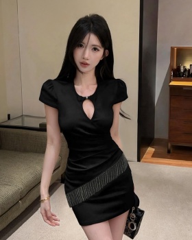Short short sleeve cotton bottoming tight sexy dress
