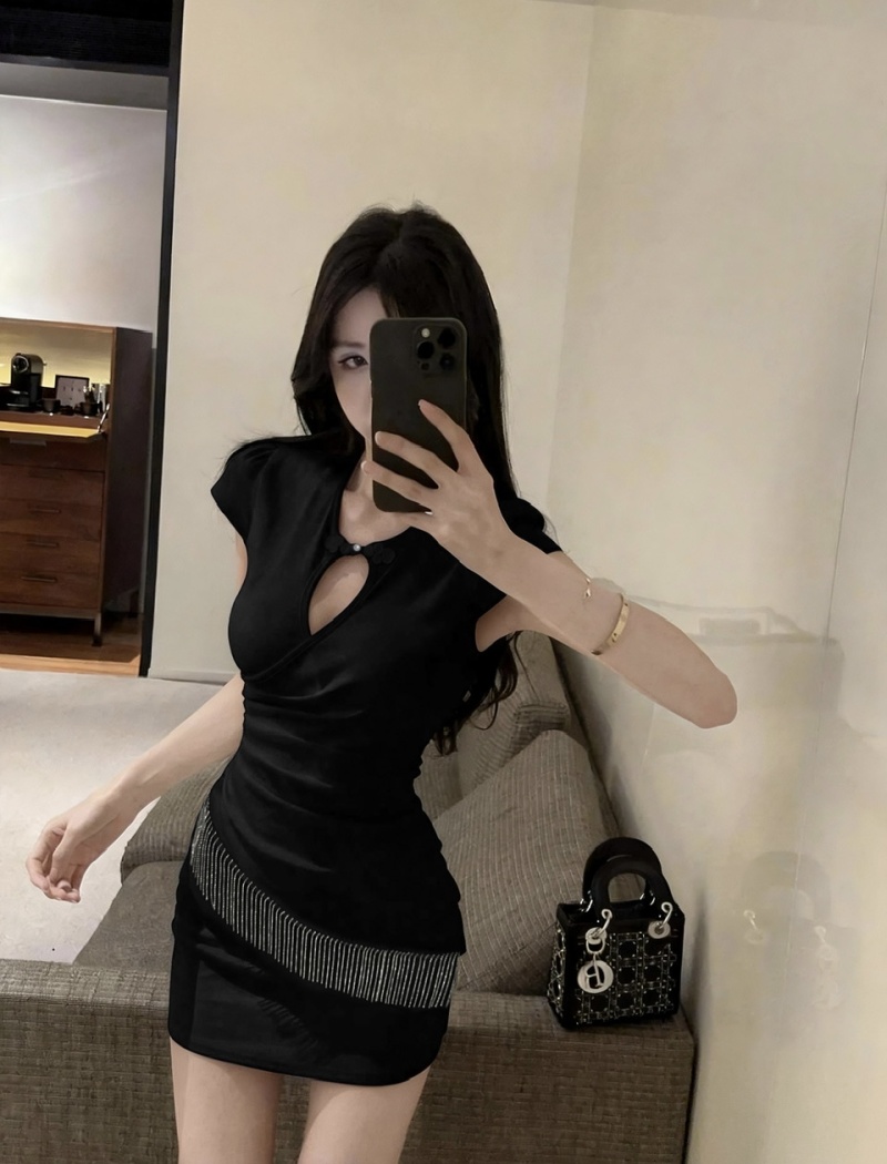 Short short sleeve cotton bottoming tight sexy dress