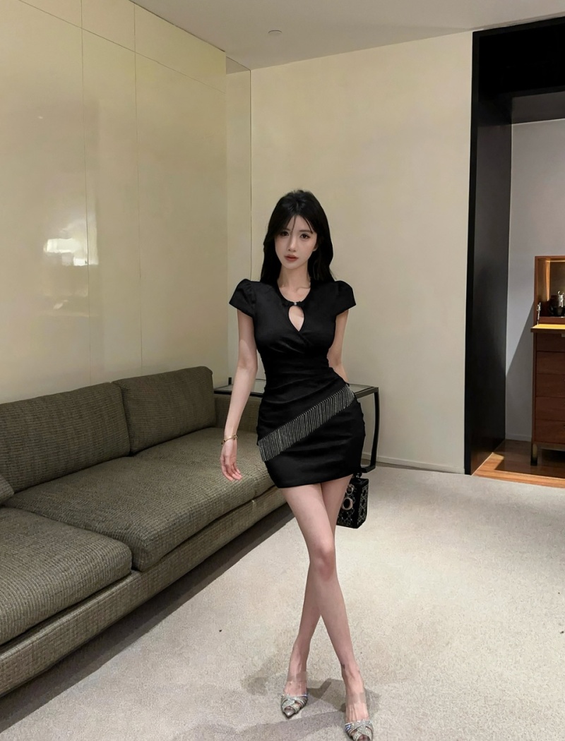 Short short sleeve cotton bottoming tight sexy dress