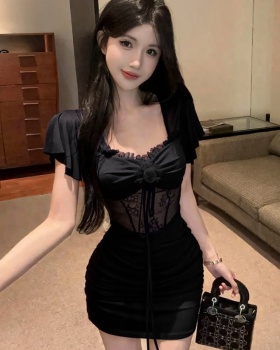 Bottoming short sleeve tight sexy gauze dress