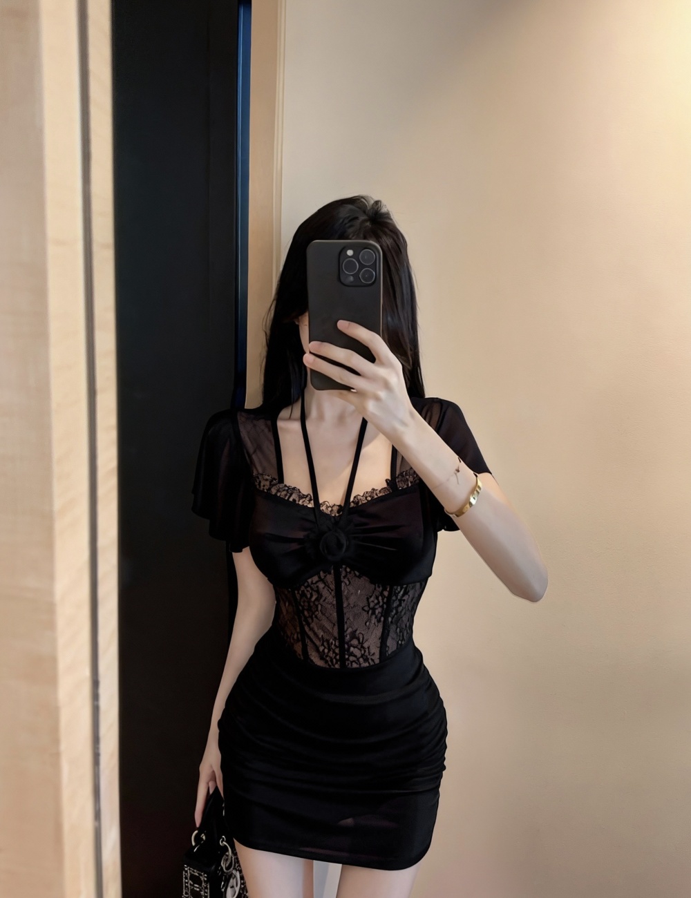 Bottoming short sleeve tight sexy gauze dress