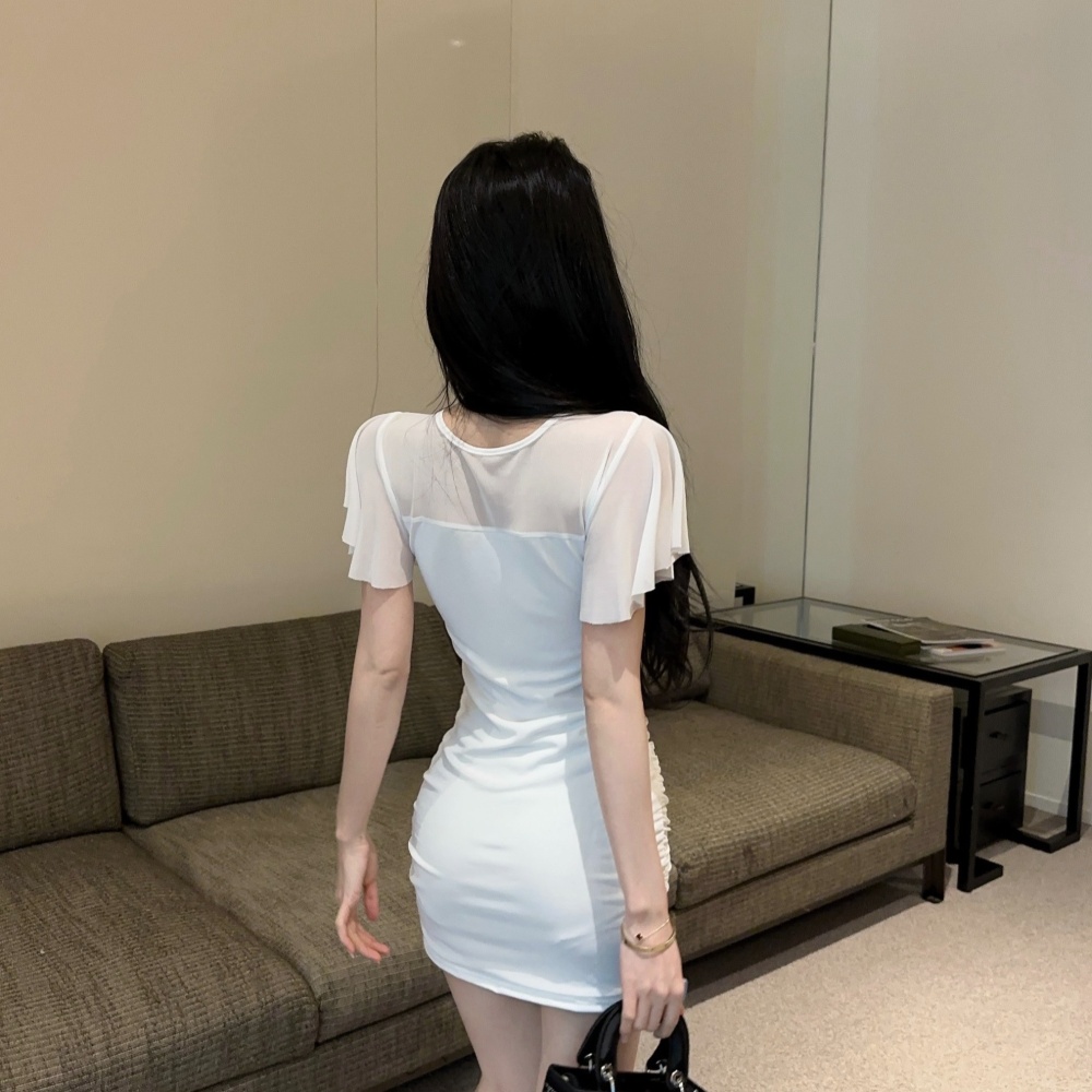 Bottoming short sleeve tight sexy gauze dress