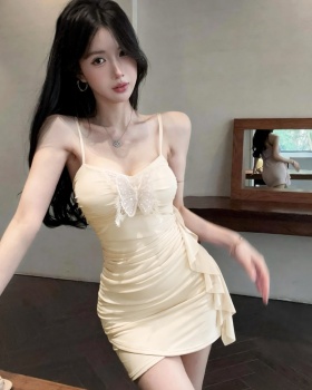 Sling short gauze sexy bottoming splice tassels dress
