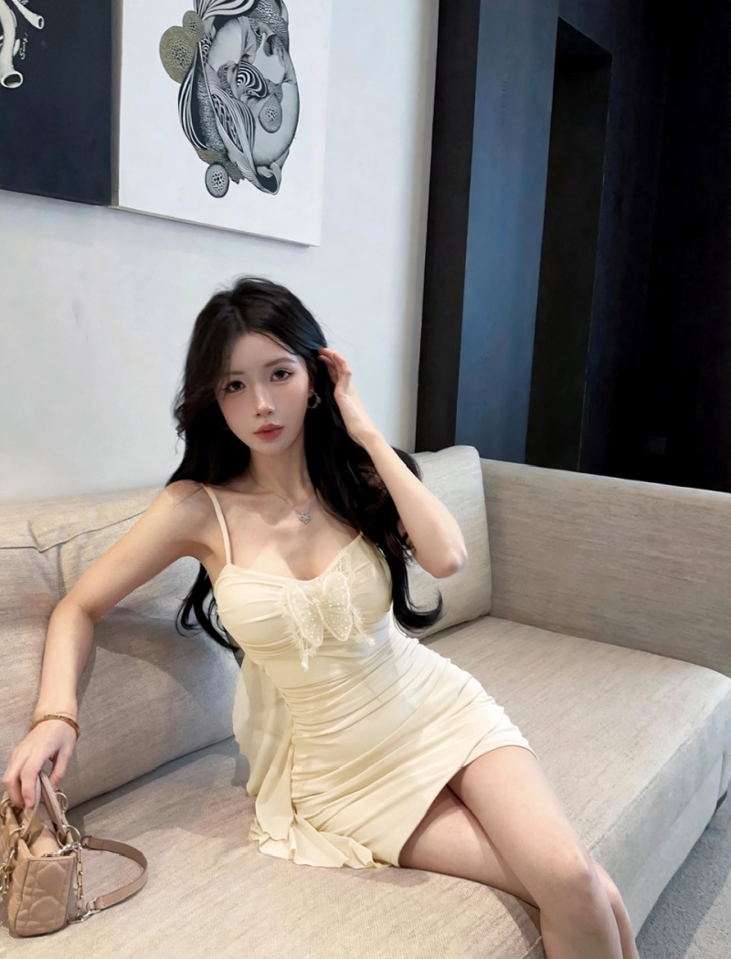 Sling short gauze sexy bottoming splice tassels dress