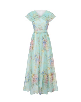 Vacation splice long spring and summer flowers dress