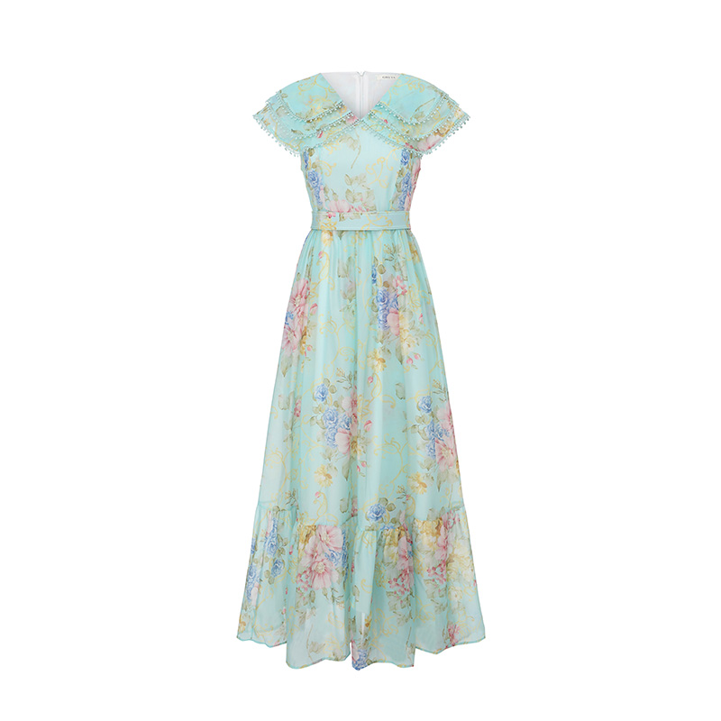 Vacation splice long spring and summer flowers dress