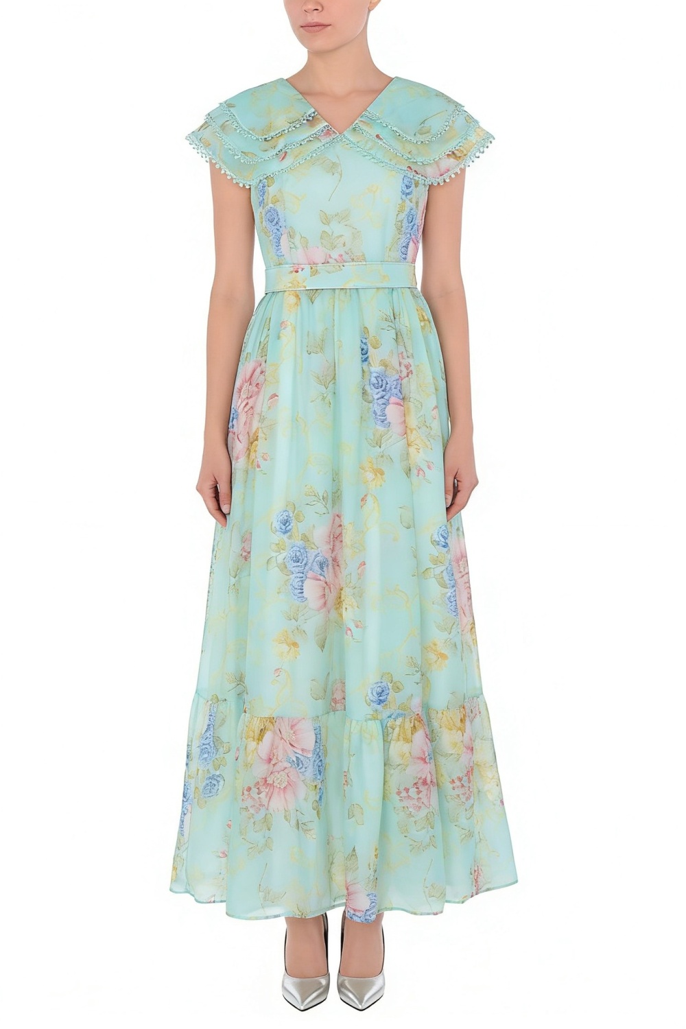 Vacation splice long spring and summer flowers dress