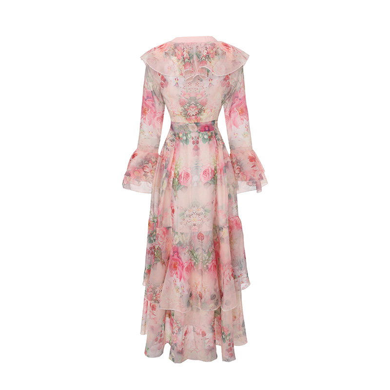 Mixed colors multilayer splice long printing dress