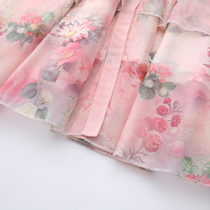 Mixed colors multilayer splice long printing dress