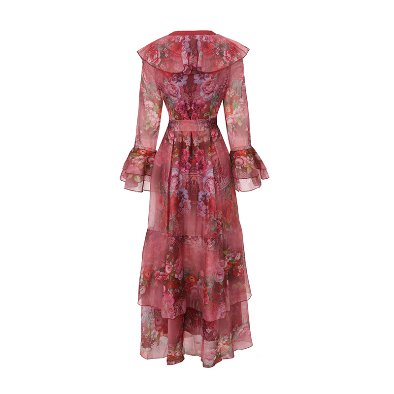 Long splice mixed colors printing dress