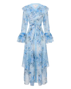 Spring and summer printing mixed colors long dress