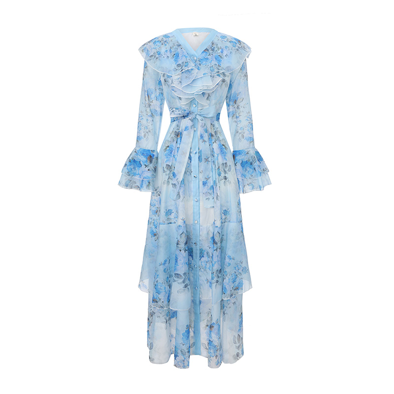 Spring and summer printing mixed colors long dress