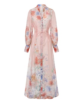 Long flowers puff sleeve painting dress