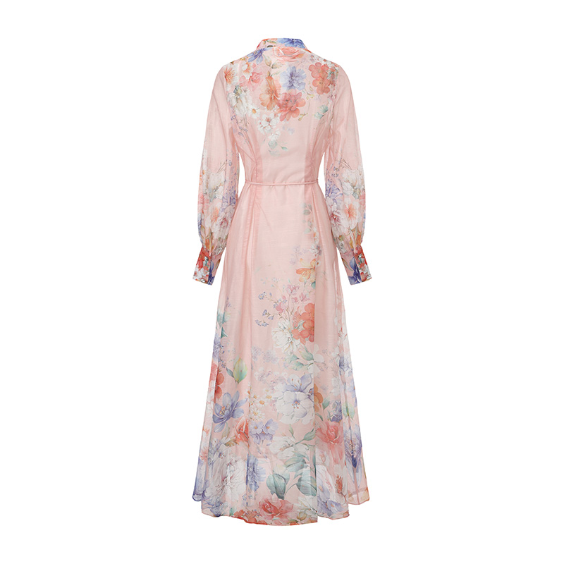 Long flowers puff sleeve painting dress
