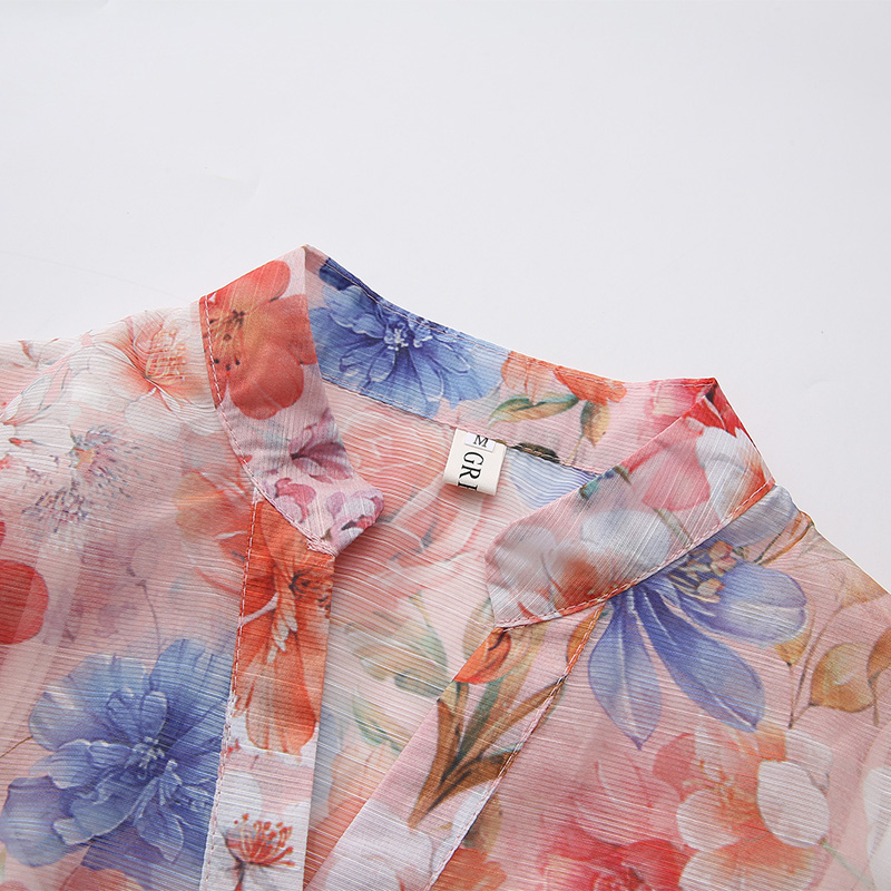 Long flowers puff sleeve painting dress