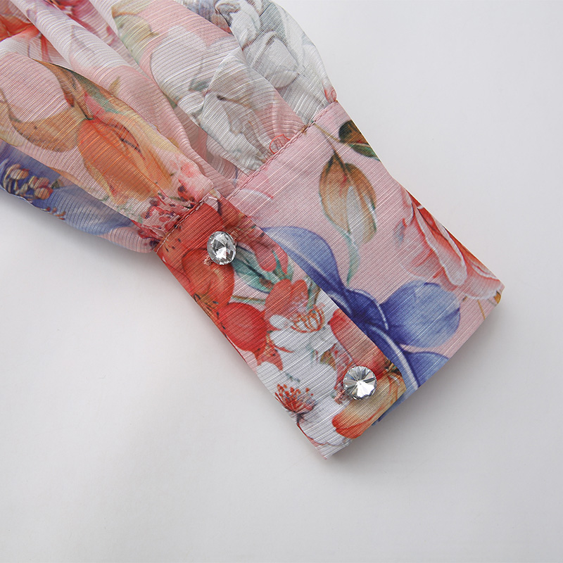 Long flowers puff sleeve painting dress