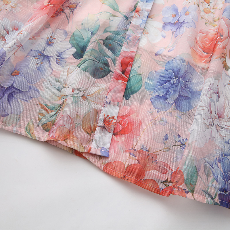 Long flowers puff sleeve painting dress