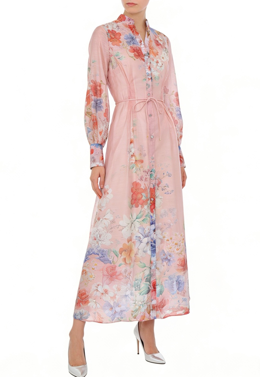 Long flowers puff sleeve painting dress