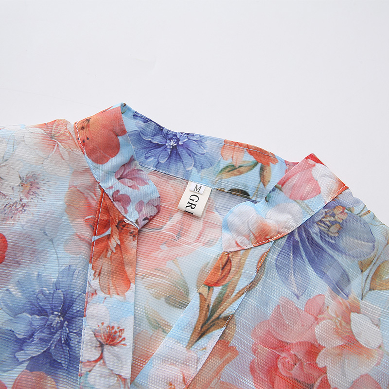 Painting long flowers puff sleeve dress