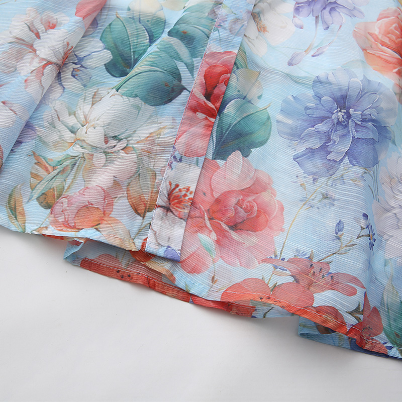 Painting long flowers puff sleeve dress