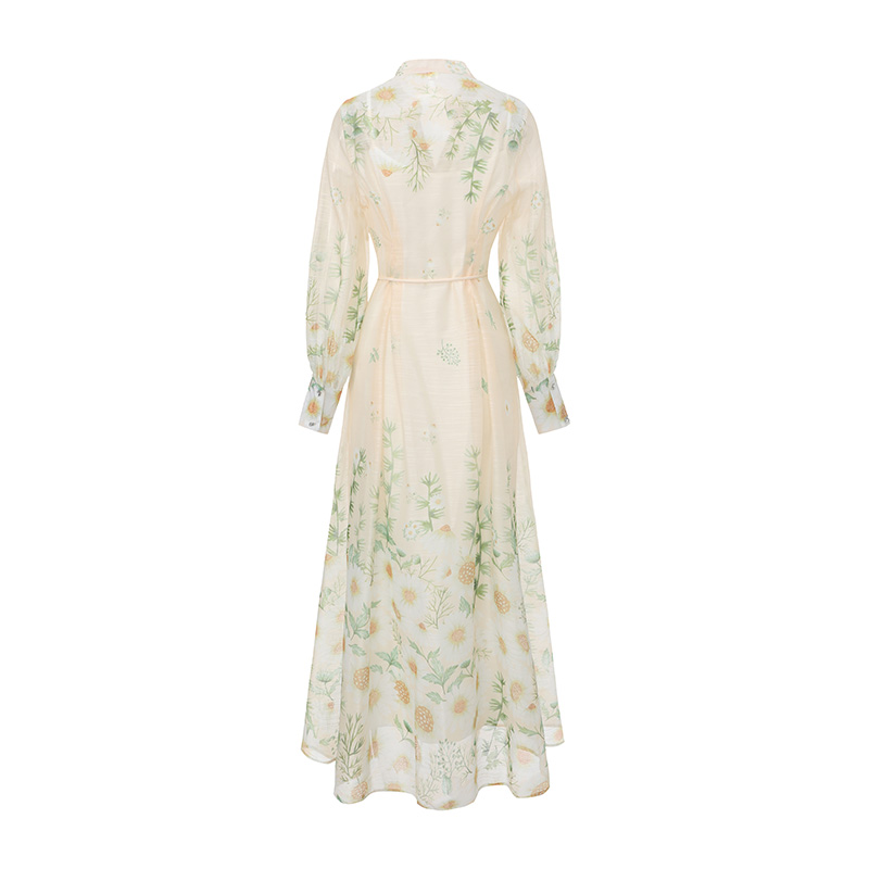 Flowers spring and summer painting puff sleeve long dress