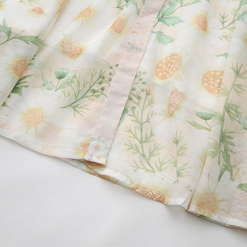 Flowers spring and summer painting puff sleeve long dress