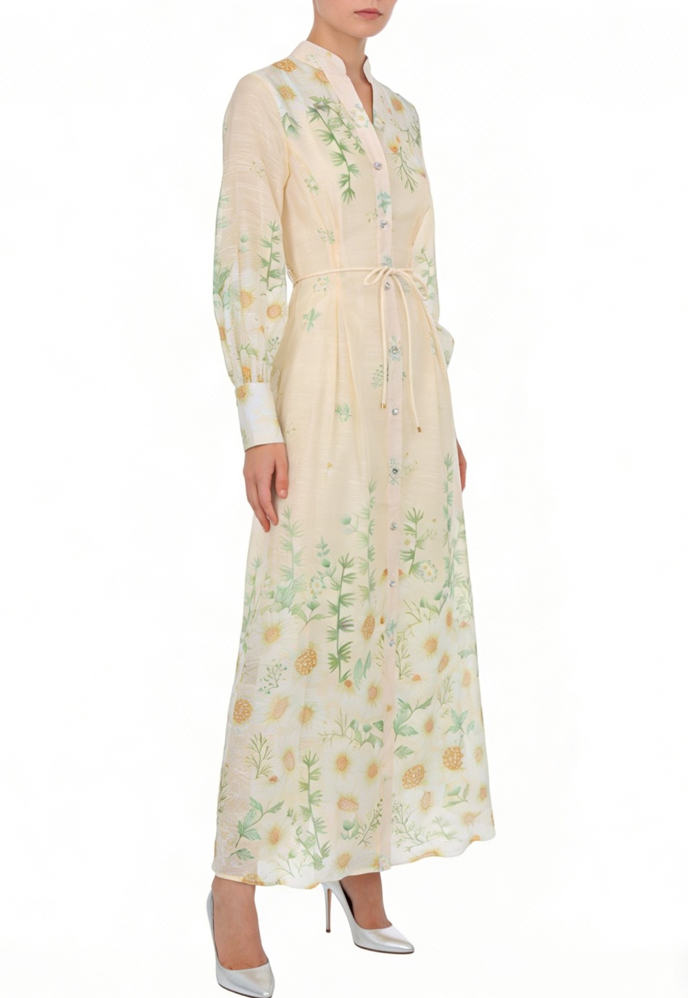 Flowers spring and summer painting puff sleeve long dress