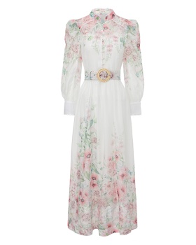 Puff sleeve lace long spring and summer painting dress