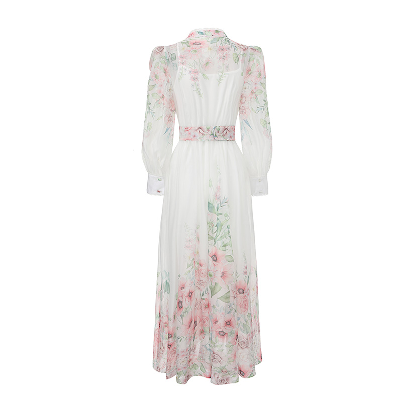 Puff sleeve lace long spring and summer painting dress