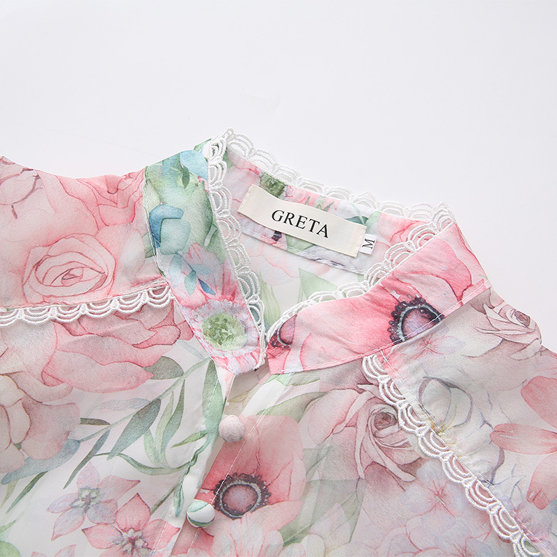 Puff sleeve lace long spring and summer painting dress