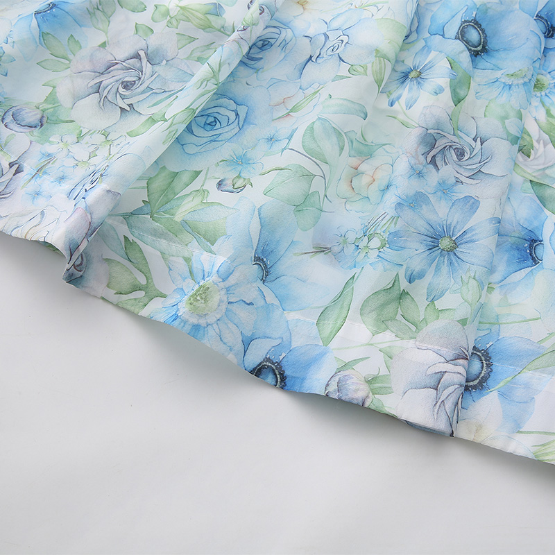 Spring and summer flowers puff sleeve painting lace dress