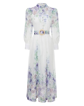 Painting lace spring and summer puff sleeve flowers dress