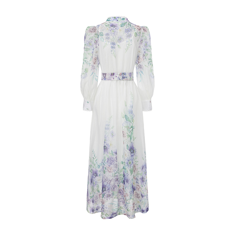 Painting lace spring and summer puff sleeve flowers dress
