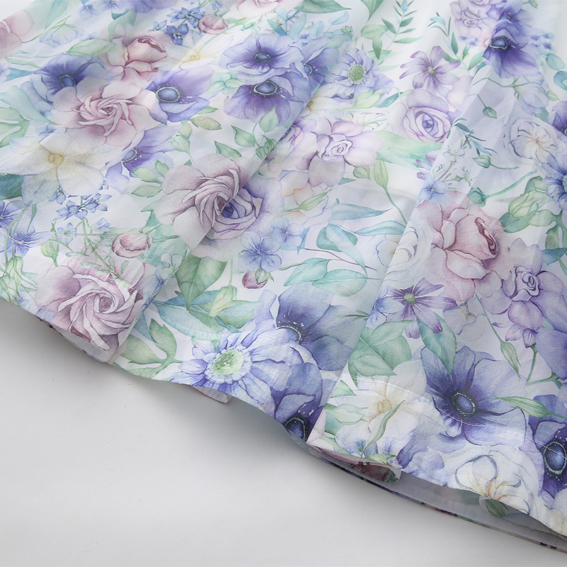 Painting lace spring and summer puff sleeve flowers dress