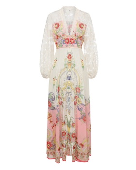 V-neck vacation spring and summer lace dress