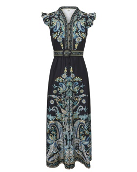 Boats sleeve temperament retro national style dress