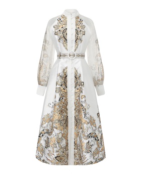 Long long sleeve national style dress spring printing corset