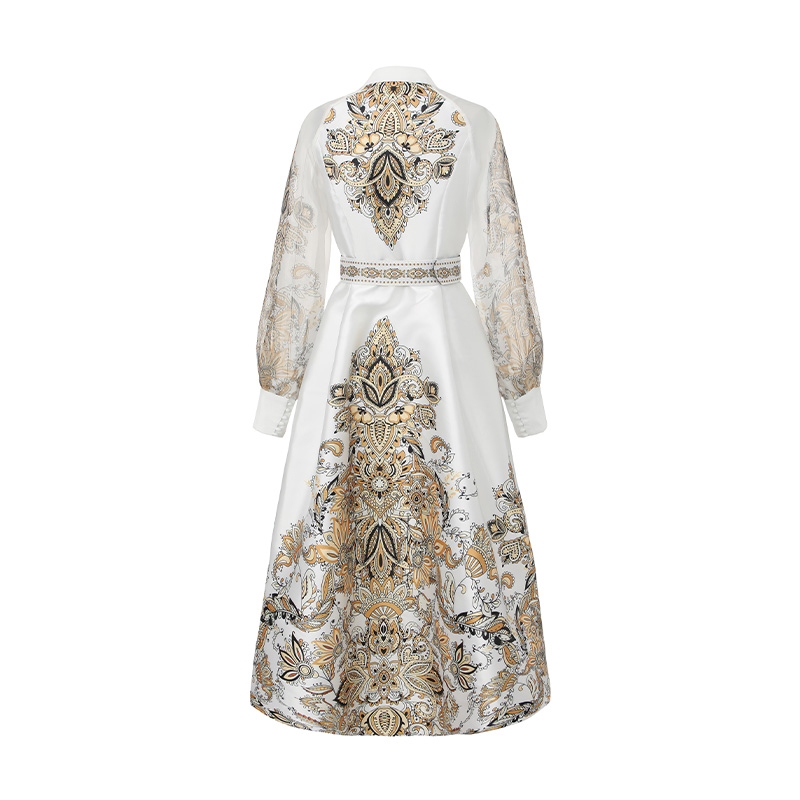 Long long sleeve national style dress spring printing corset