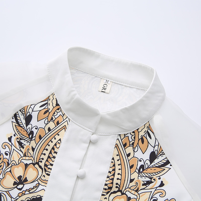 Long long sleeve national style dress spring printing corset