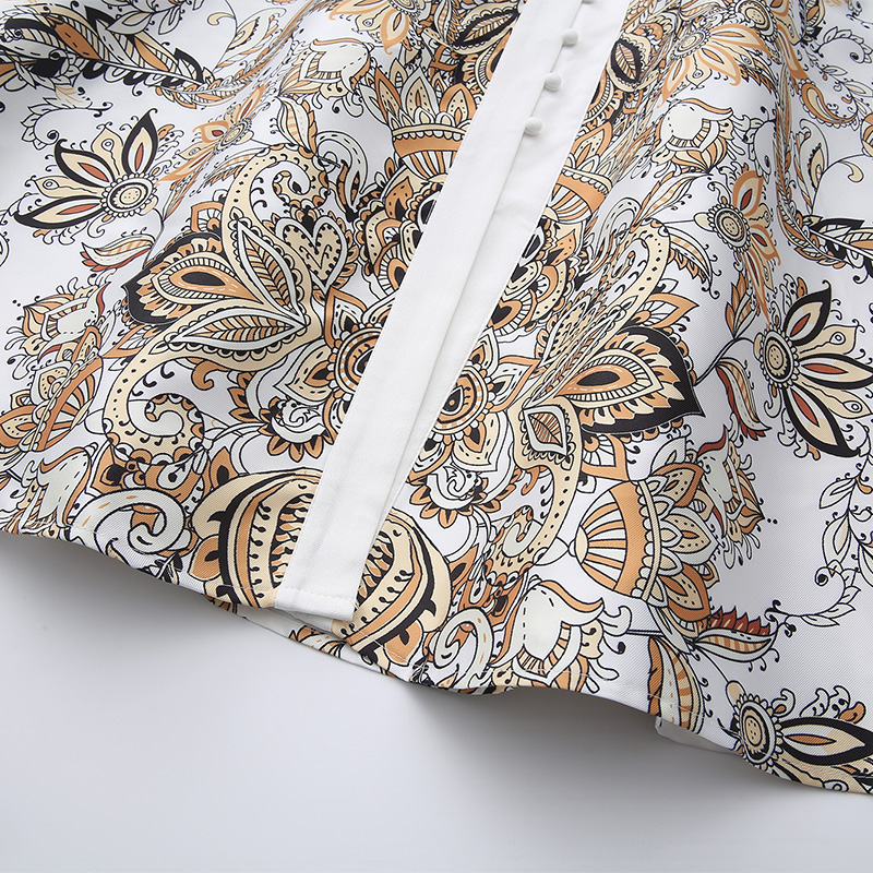 Long long sleeve national style dress spring printing corset