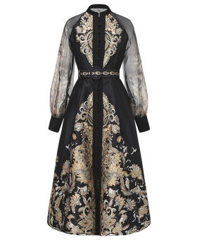 National style long corset spring printing dress