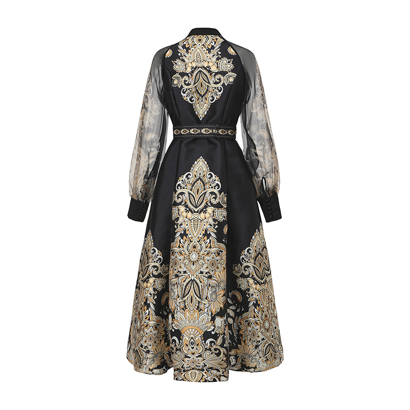 National style long corset spring printing dress