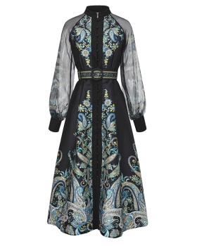 Printing national style corset spring long dress