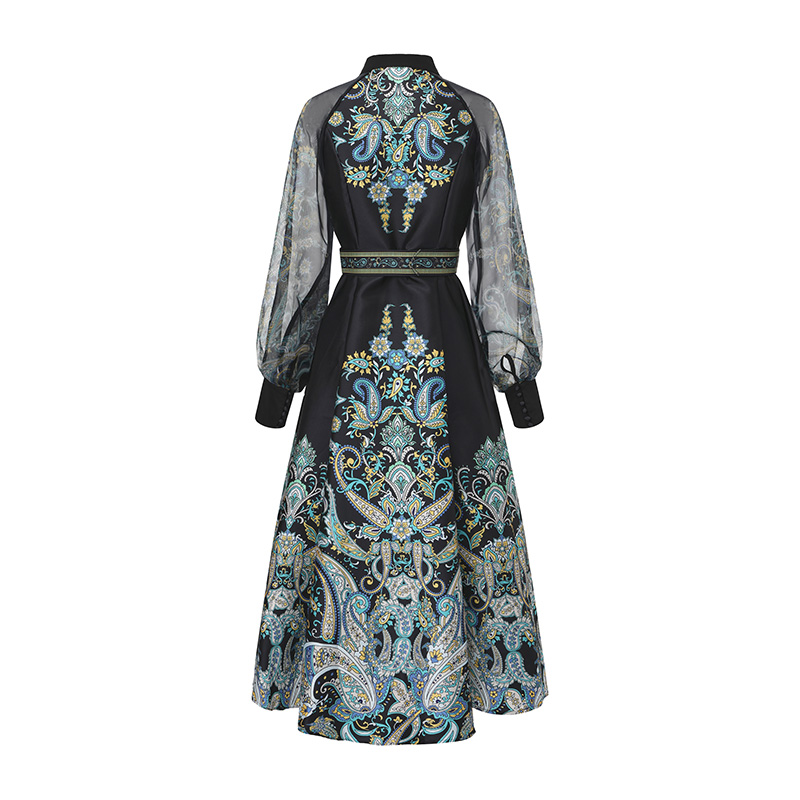 Printing national style corset spring long dress